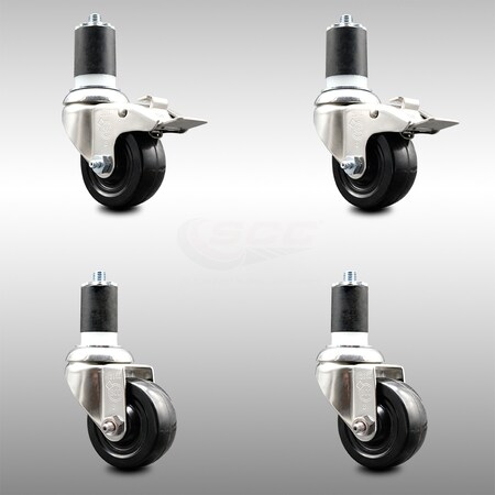 Service Caster 3.5 Inch 316SS Hard Rubber Swivel 1-3/4 Inch Stem Caster Lock Brake SCC, 2PK SCC-SS316TTLEX20S3514-HRS-2-S-2-134